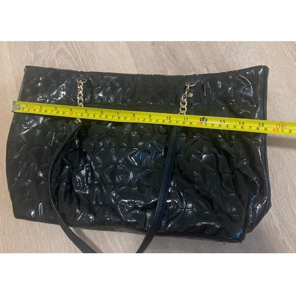 Michael Michael Kors Patent Leather Chain Tote Bag  Black Gold - Picture 2 of 9